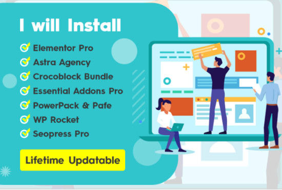 I will install essential addons pro, gravity forms, and astra agency updateable