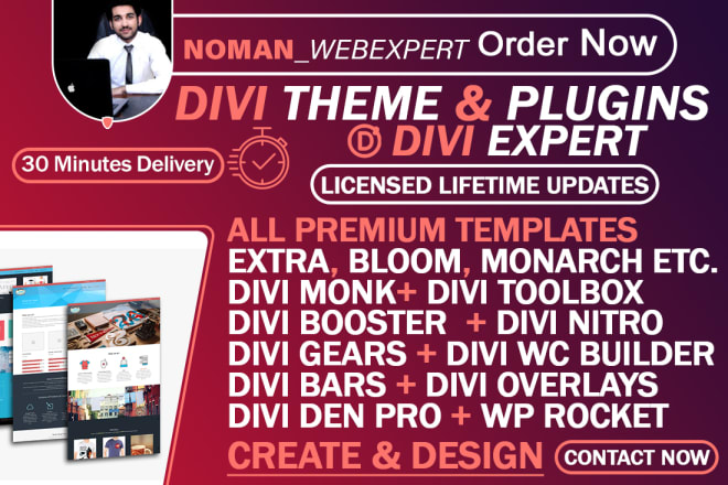 I will install premium wordpress divi theme,plugin lifetime update and your divi expert