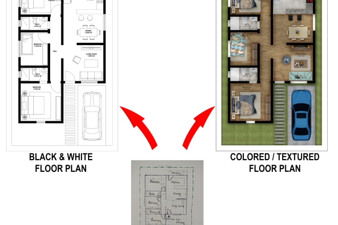 I will make 2d floor plan in autocad and photoshop
