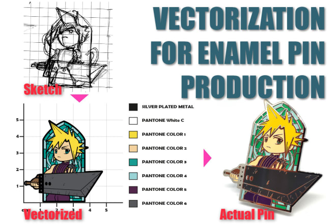I will make a vector enamel pin design using your sketch or image
