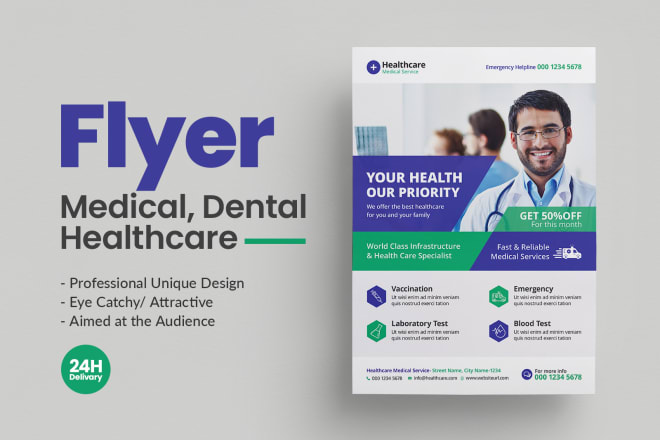 I will medical flyer, dental, healthcare flyer, or postcard design