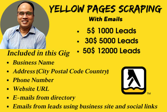I will scrape yellow pages yell yelp and business directory data