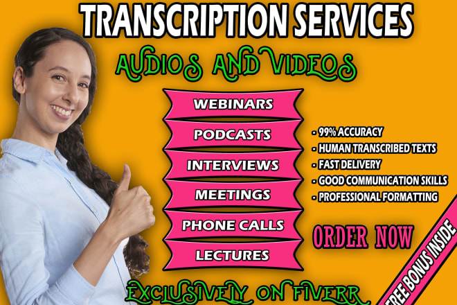 I will transcribe audio to text, transcribe video, english captions