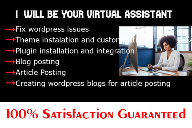 I will virtual assistant, website assistant, wordpress VA jobs