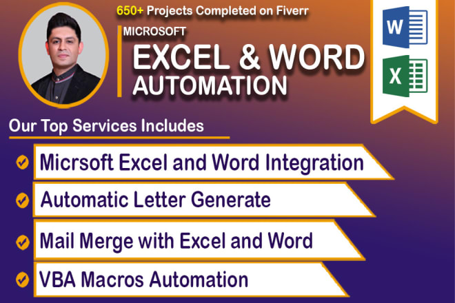 I will automate microsoft word document with ms excel vba macros mail merge integration