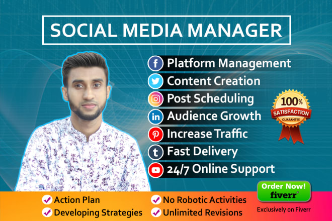 I will be your social media manager for social media marketing, social media management