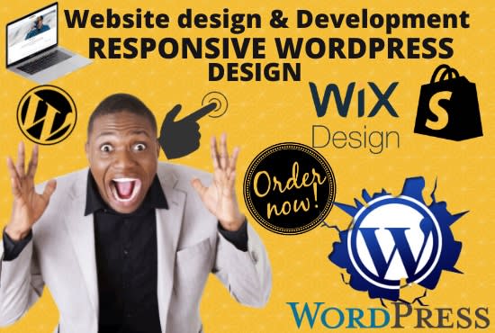 I will build wordpress website design,wix website,shopify website dropshipping store