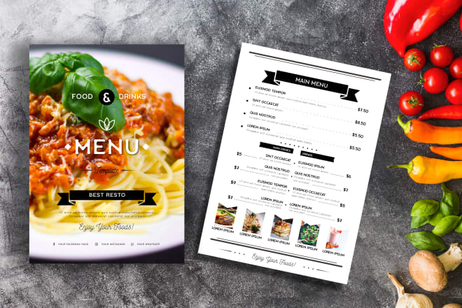 I will clean design food menu and restaurant