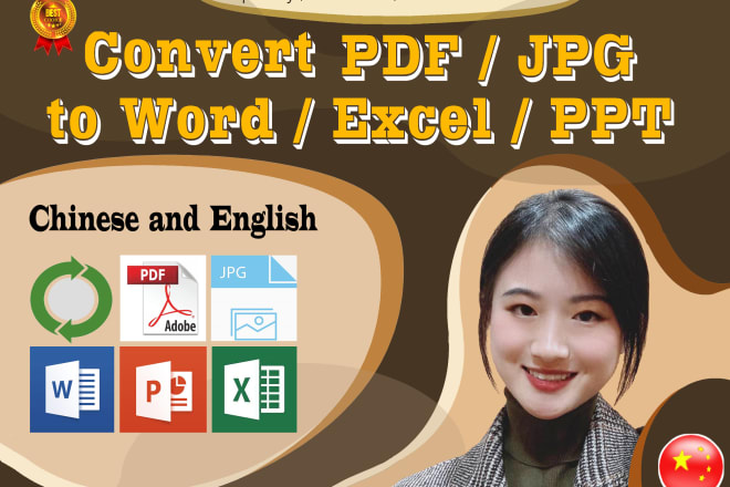 I will convert chinese english PDF audio jpg to word excel PPT
