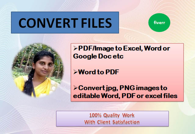 I will convert PDF to word or excel,image to PDF,word or excel