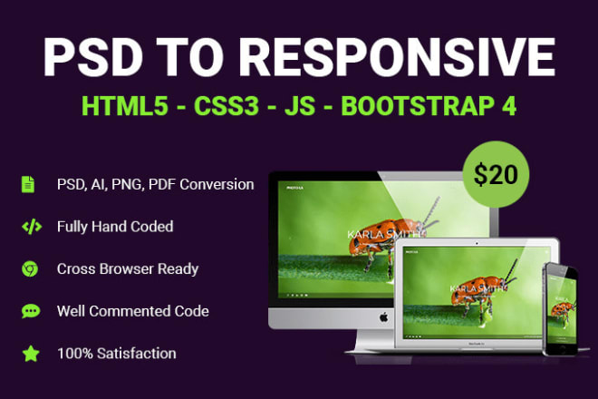 I will convert PSD to HTML5 responsive page using bootstrap