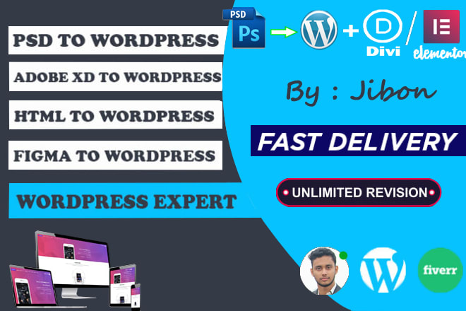 I will convert psd, xd, sketch to wordpress by emlementor pro