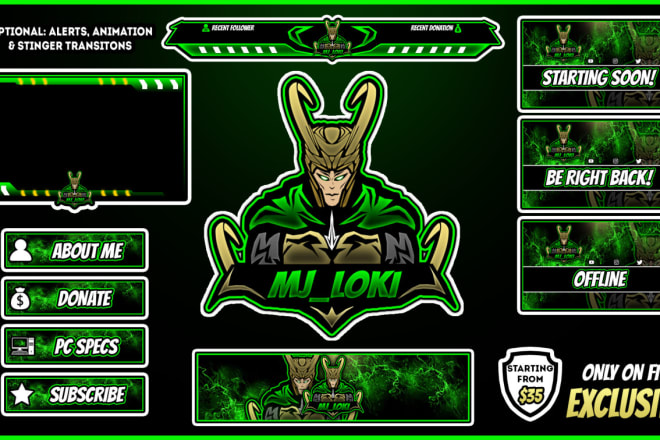 I will craft superb custom twitch overlay, screen pack, panels and logo for your stream