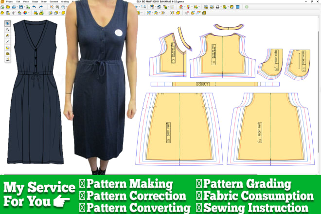 I will create a digital sewing pattern with size grading using by the autocad