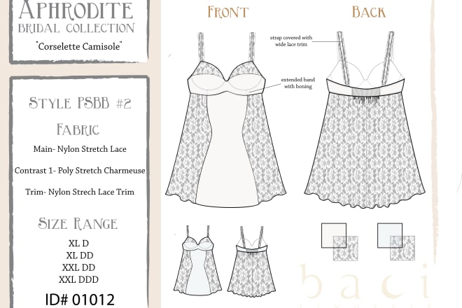 I will create a fashion product line sheet for presentations