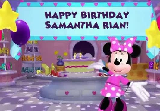 I will create a personalized birthday greeting from minnie mouse