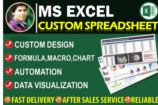 I will create custom excel spreadsheet with formulas, macros and charts