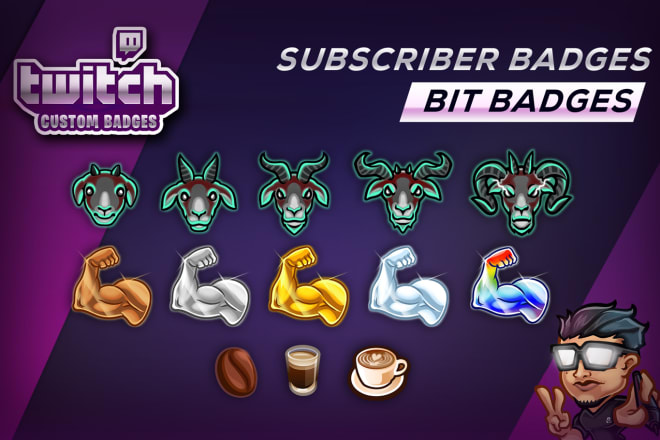 I will create custom subscriber badges and bit badges for twitch