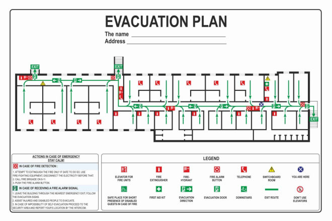 I will create emergency evacuation plan or fire exit map fo you