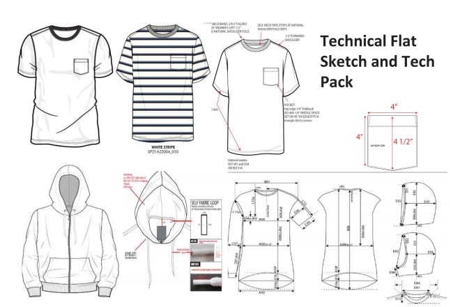 I will create fashion tech pack apparel cad with flat sketches