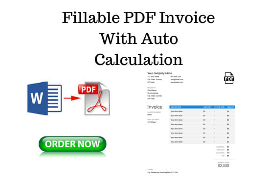 I will create fillable PDF invoice with auto calculation