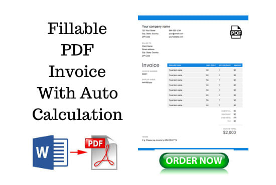 I will create fillable pdf invoice with auto calculations
