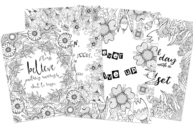 I will create floral motif adult coloring book page