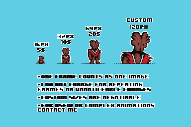 I will create pixel art assets, characters, items, or tilesets