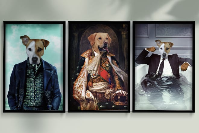 I will create royal cat dog modern, renaissance digital oil paint portrait