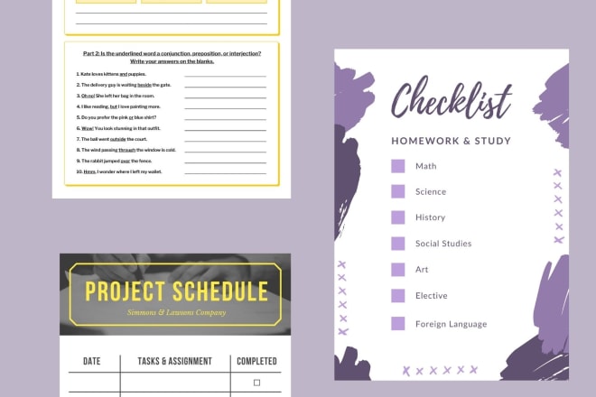 I will create worksheets and checklists in ms word