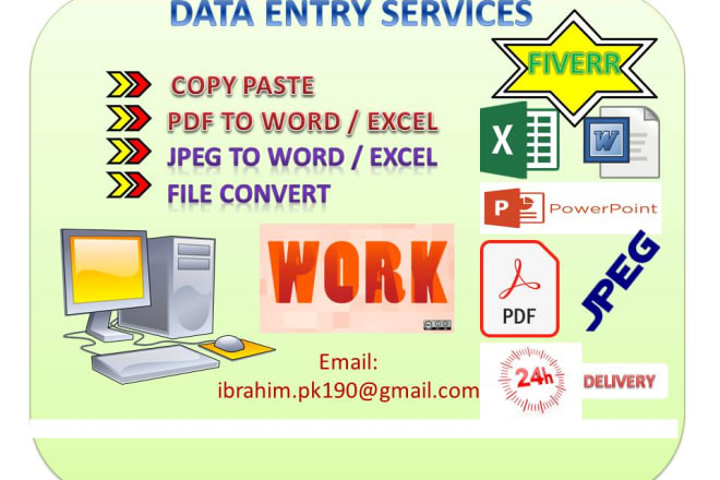 I will data entry expert, excel to pdf convert, pdf convert to excel word