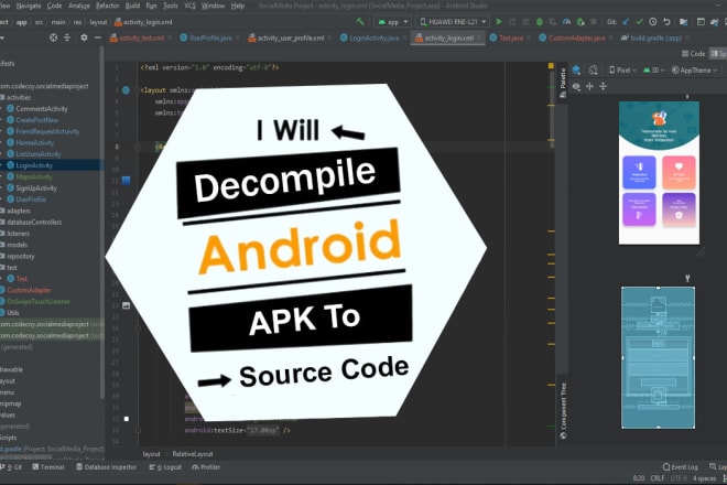I will decompile android apk and can give android studio source code