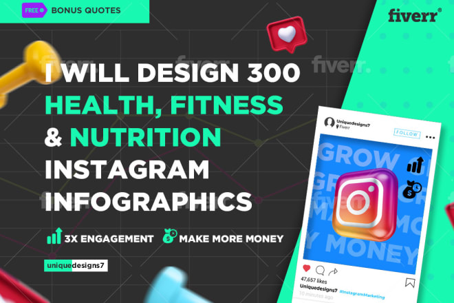 I will design 300 health, nutrition and fitness motivational instagram infographics