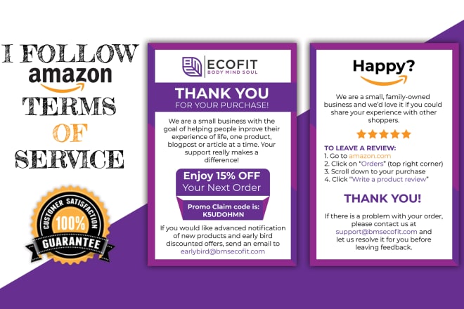 I will design amazon thank you card and product feedback insert card