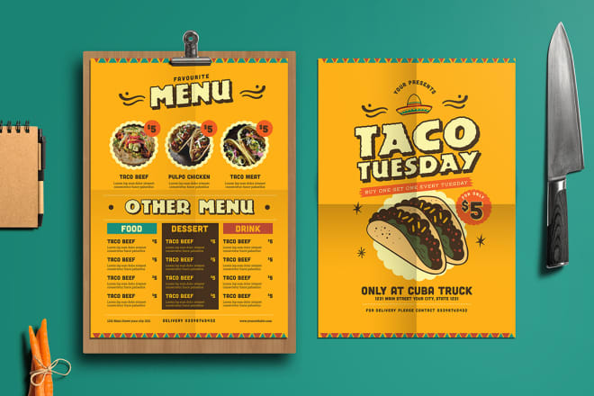 I will design an amazing flyer, food menu any kind of service menu