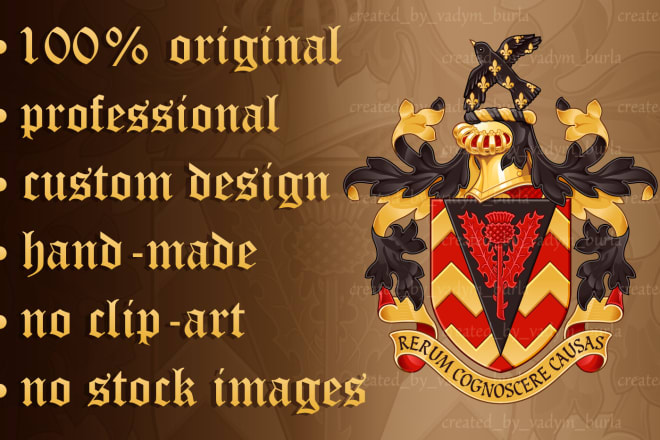 I will design an original high res, vector custom family crest, coat of arms design