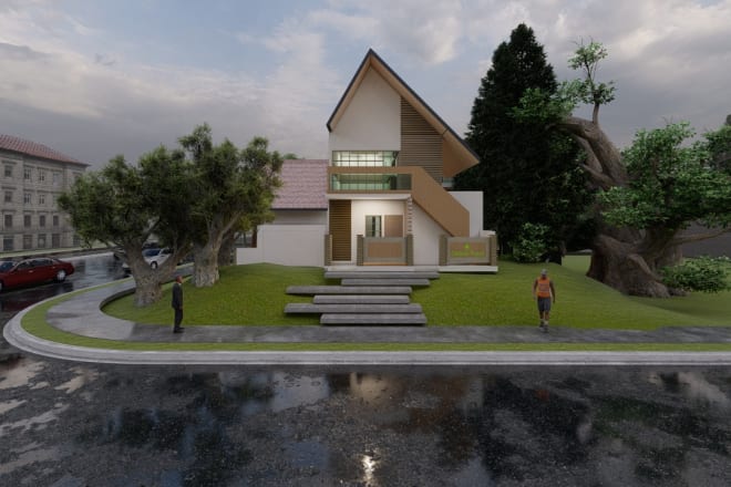 I will design facade realistic rendering house design draw front house