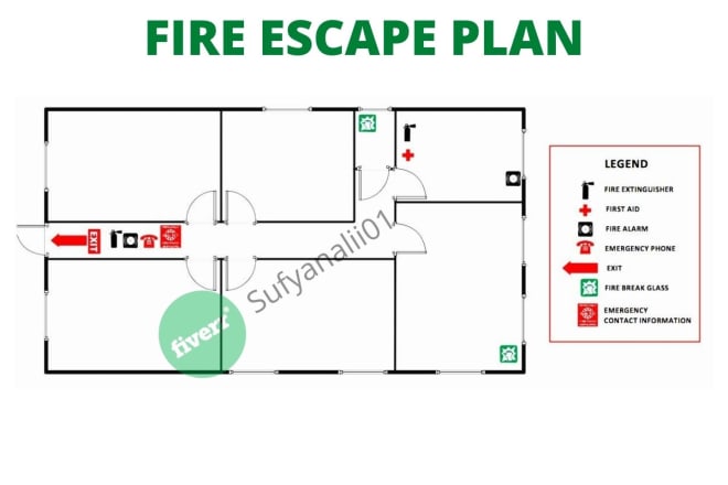 I will design fire emergency evacuation plan, diagram