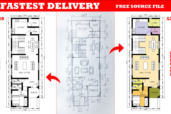 I will design floor plans and architectural drawings in autocad
