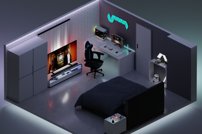 I will design isometric 3d room for you