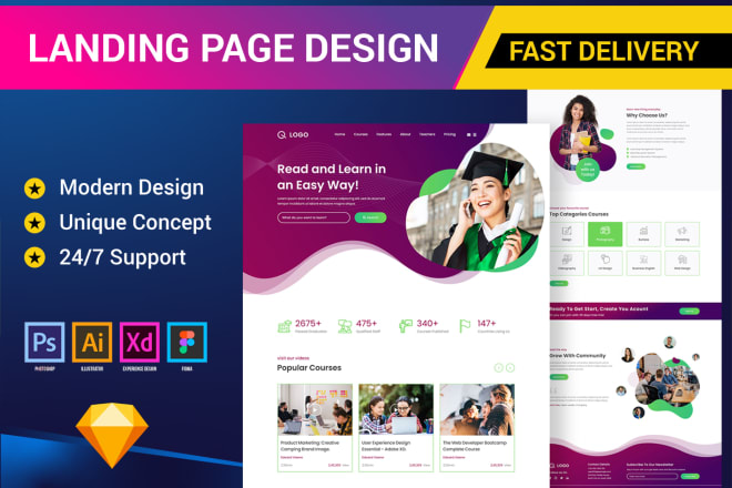 I will design landing page, web template in psd, figma, xd, sketch
