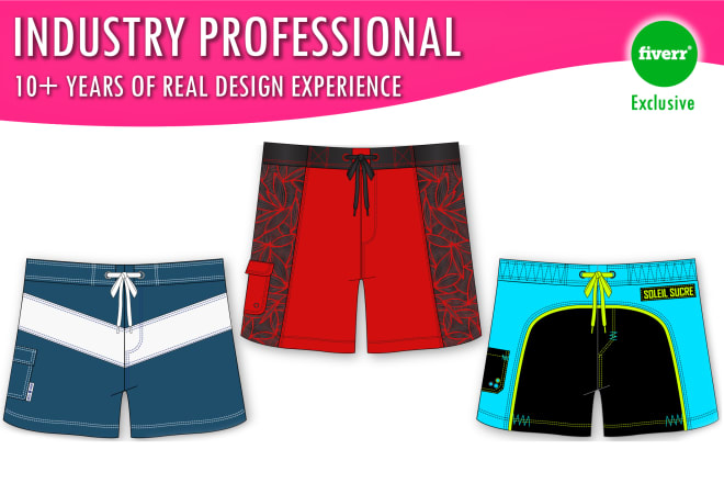 I will design men swimwear, swim shorts, trunks cad sketch and tech pack