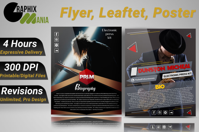 I will design premium flyer, one page, media kit, epk in 4 hours