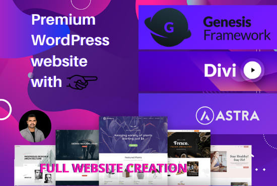 I will design premium wordpress website with genesis theme, divi theme or astra pro