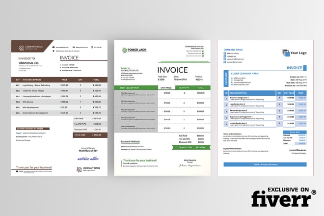I will design professional auto calculated invoice template in 2 hrs