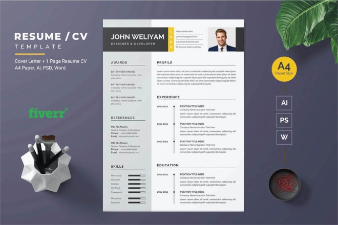 I will design professional resume cv and cover letter templates