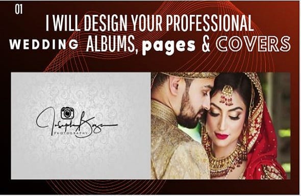 I will design your professional wedding albums, pages and covers