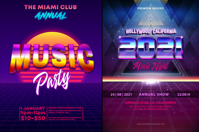 I will do 80s style typography logo, banner or poster design