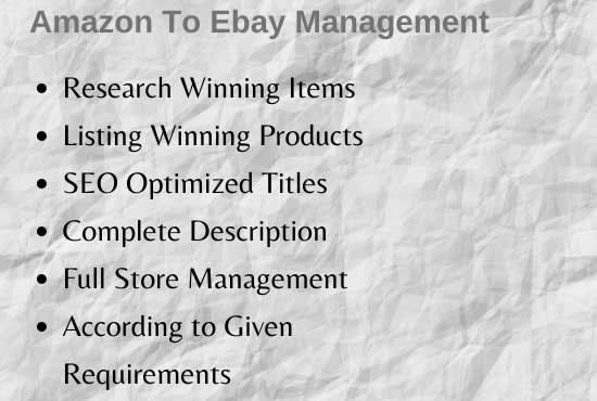 I will do amazon to ebay dropshipping searching, listing and management
