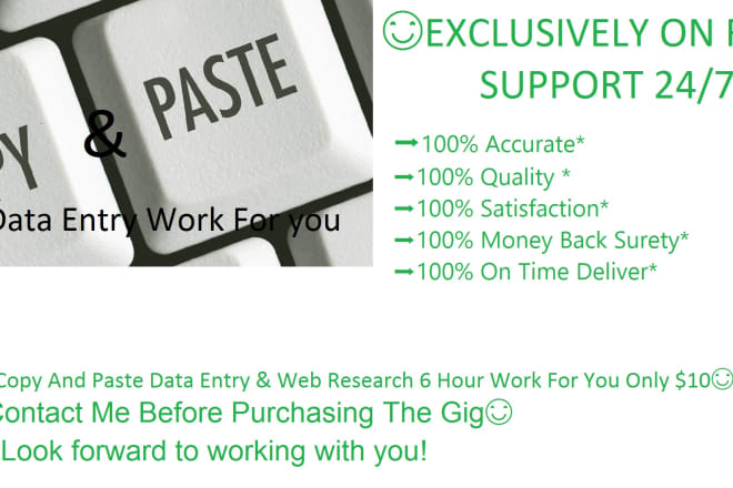 I will do any type copy and paste data entry work 6 hours for you